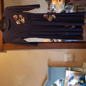 Vintage embroidered dress navy blue